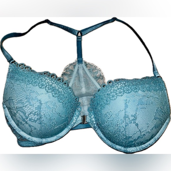 Victoria’s Secret Size 32D /E70 Bra front Closure Racer Sexy back push up Teal - Picture 2 of 9